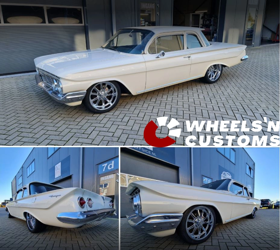 Chevrolet Biscayne 1961 - voorzien van US Mag wheels U110 Rambler 8x18 en 9,5x20 5x120.7 ET01 CHR