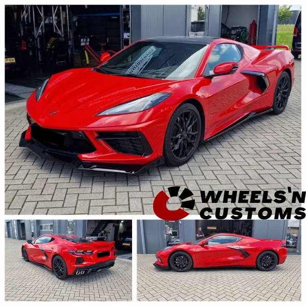 Chevrolet Corvette C8 voorzien van Maxton Design Bumper Lip en Side Skirts. Schitterend eindresultaat!